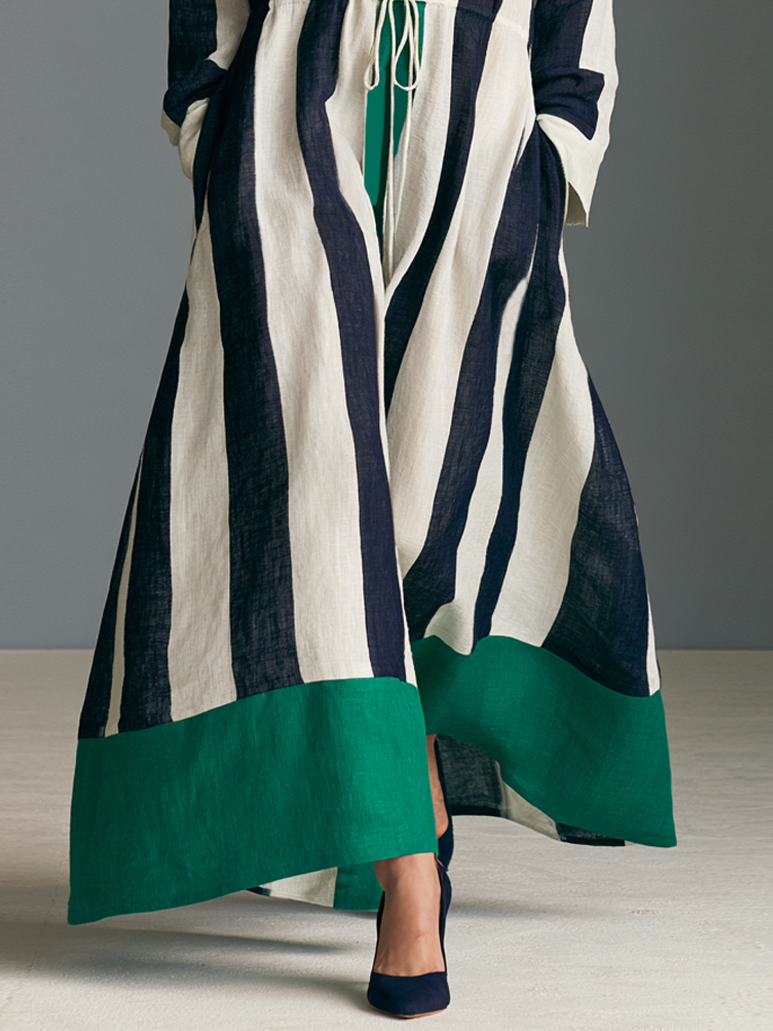 Women's Drawstring Striped Vintage Maxi Dress – ModClo