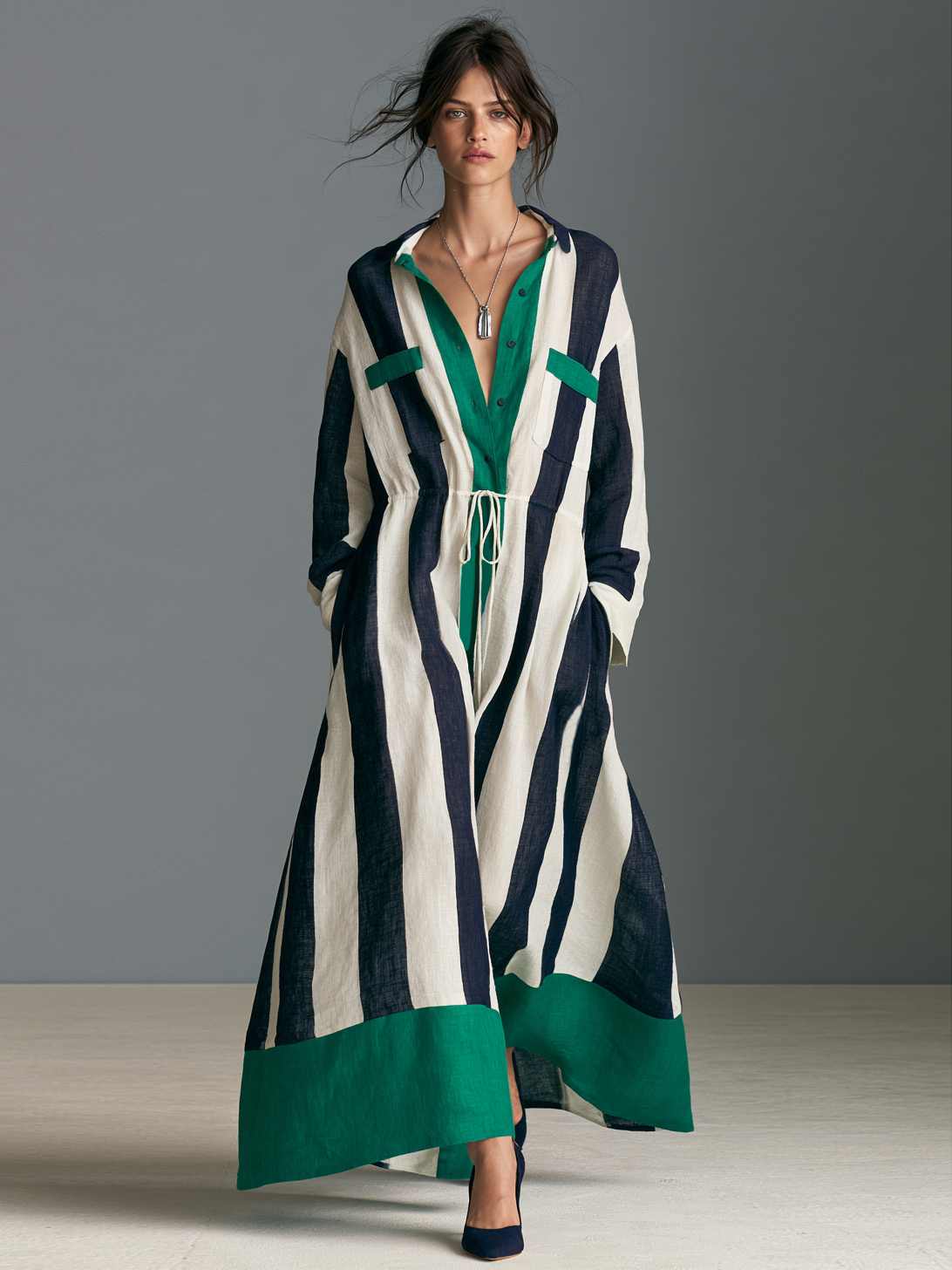Women's Drawstring Striped Vintage Maxi Dress – ModClo
