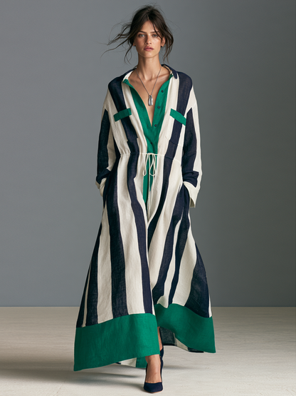 Women's Drawstring Striped Vintage Maxi Dress – ModClo