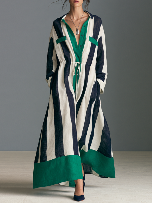 Women's Drawstring Striped Vintage Maxi Dress – ModClo