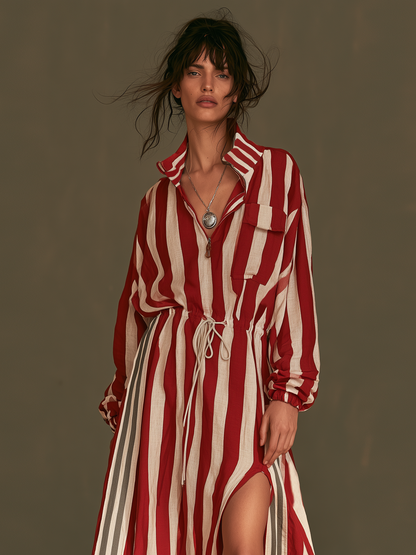 Women's Slit Drawstring Striped Maxi Dress – ModClo