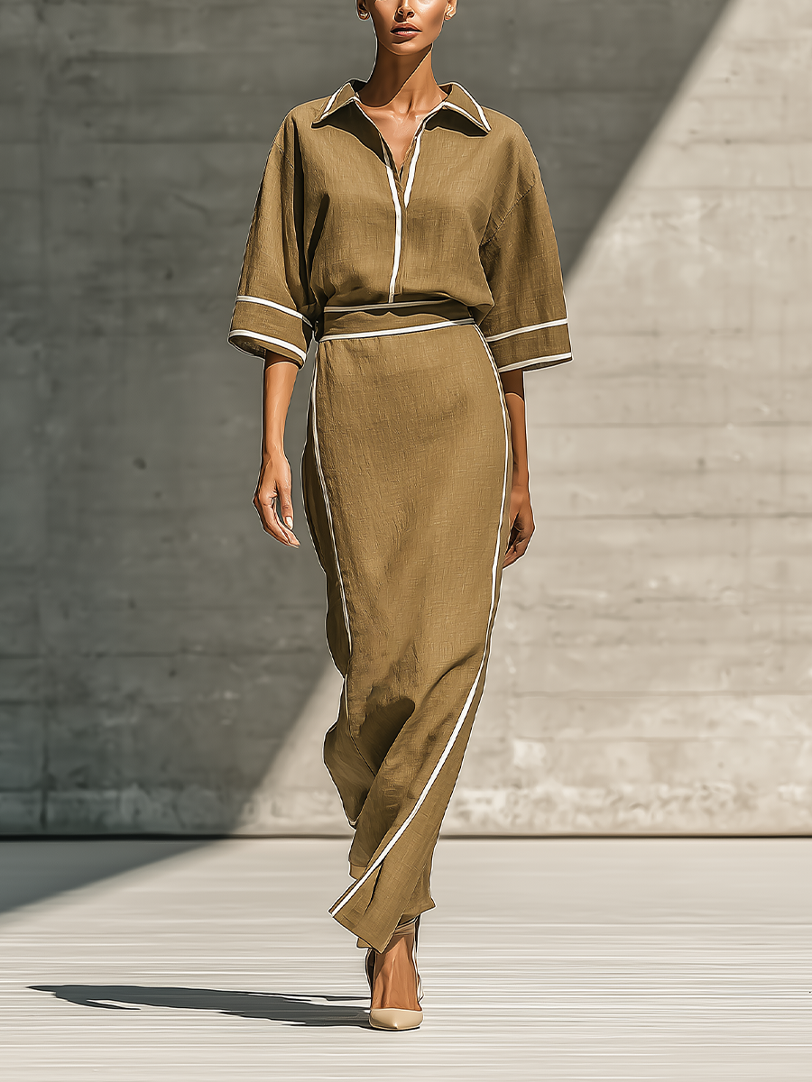 Women's Linen Contrast Piping Skirt Set – ModClo