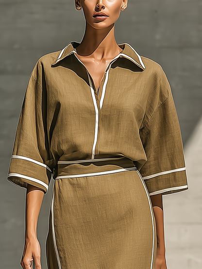Women's Linen Contrast Piping Skirt Set – ModClo