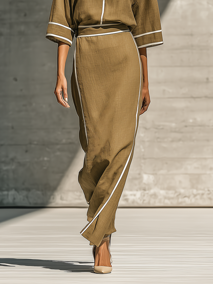 Women's Linen Contrast Piping Skirt Set – ModClo