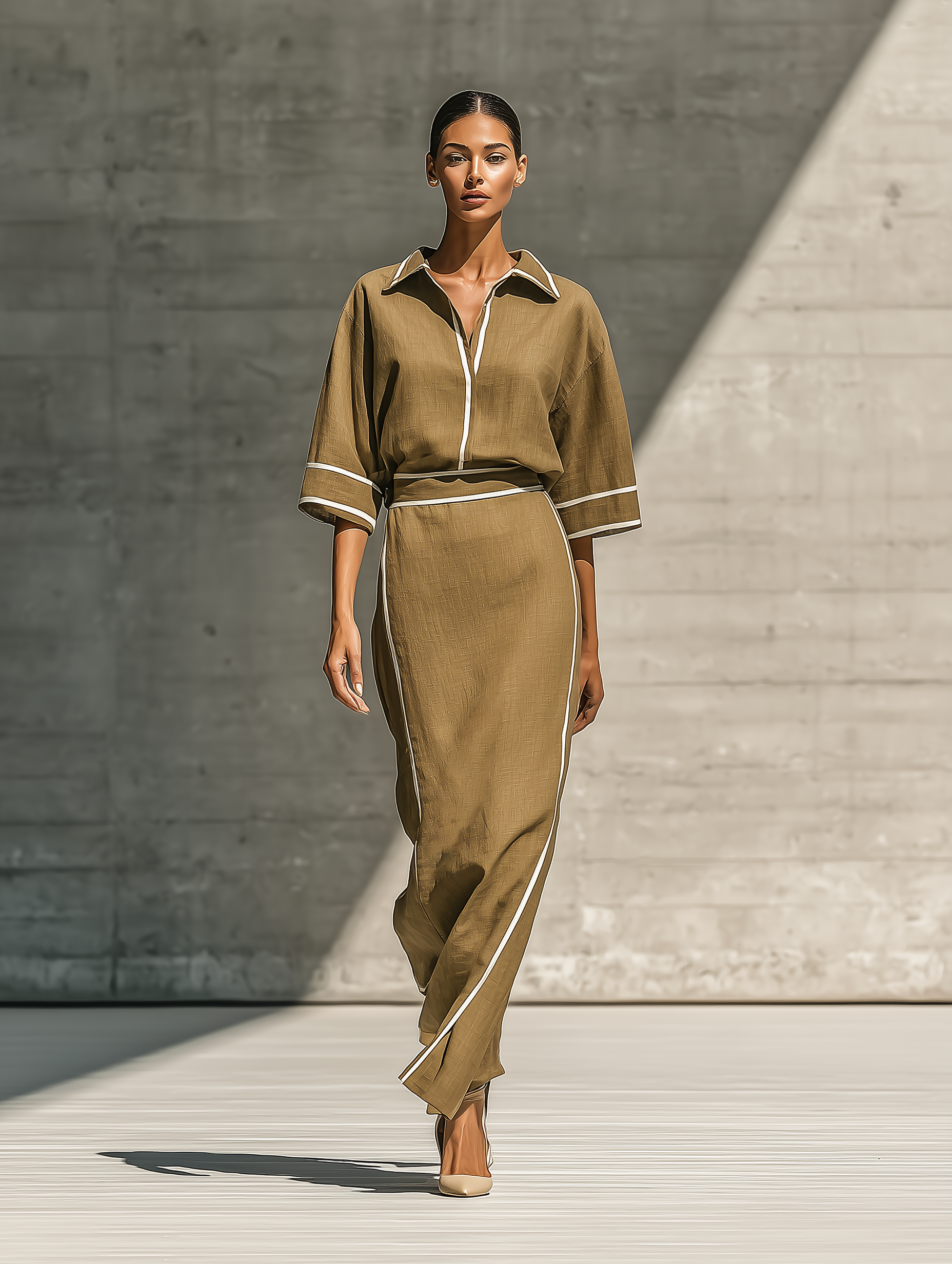 Women's Linen Contrast Piping Skirt Set – ModClo