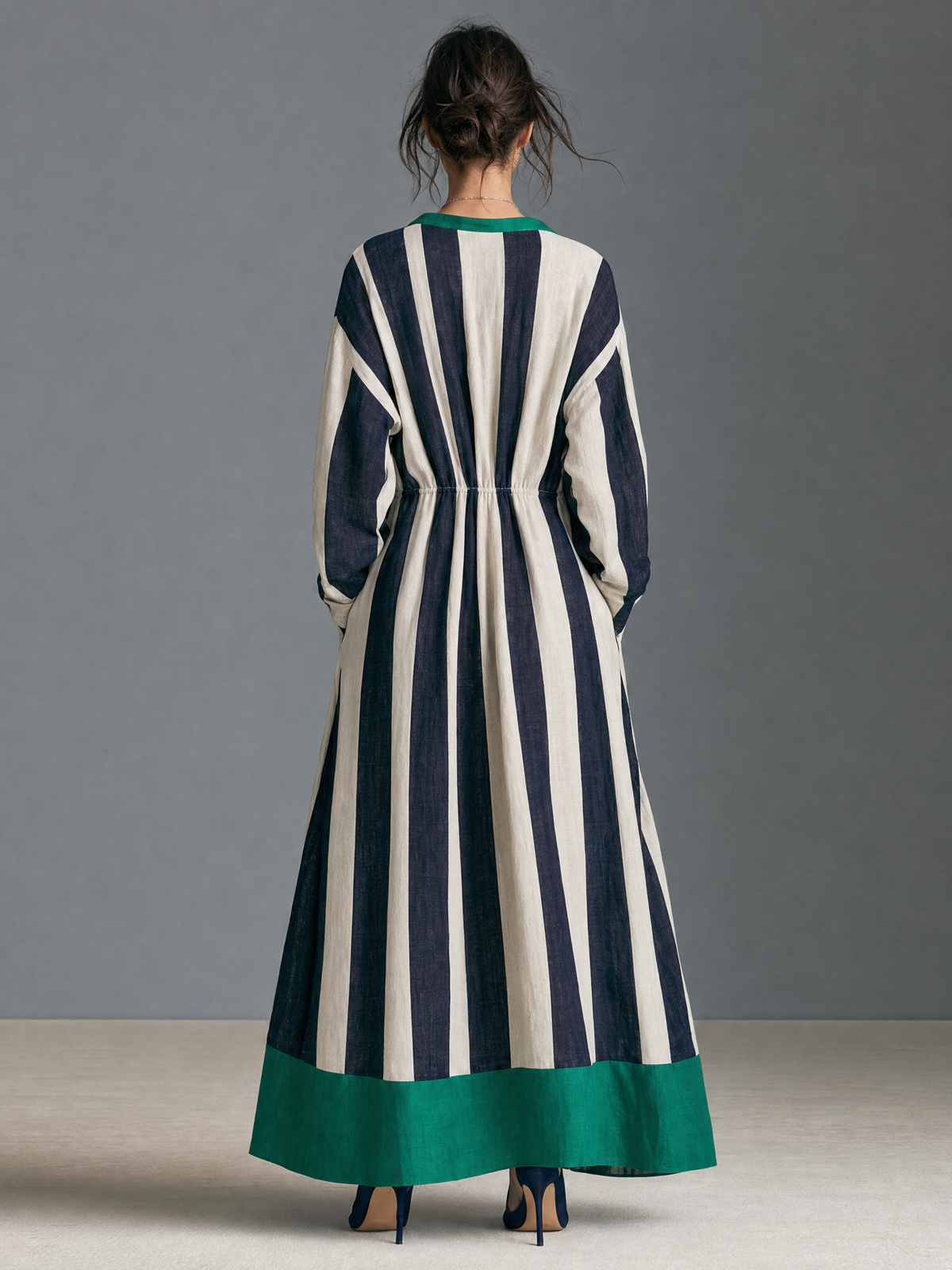 Women's Drawstring Striped Vintage Maxi Dress – ModClo