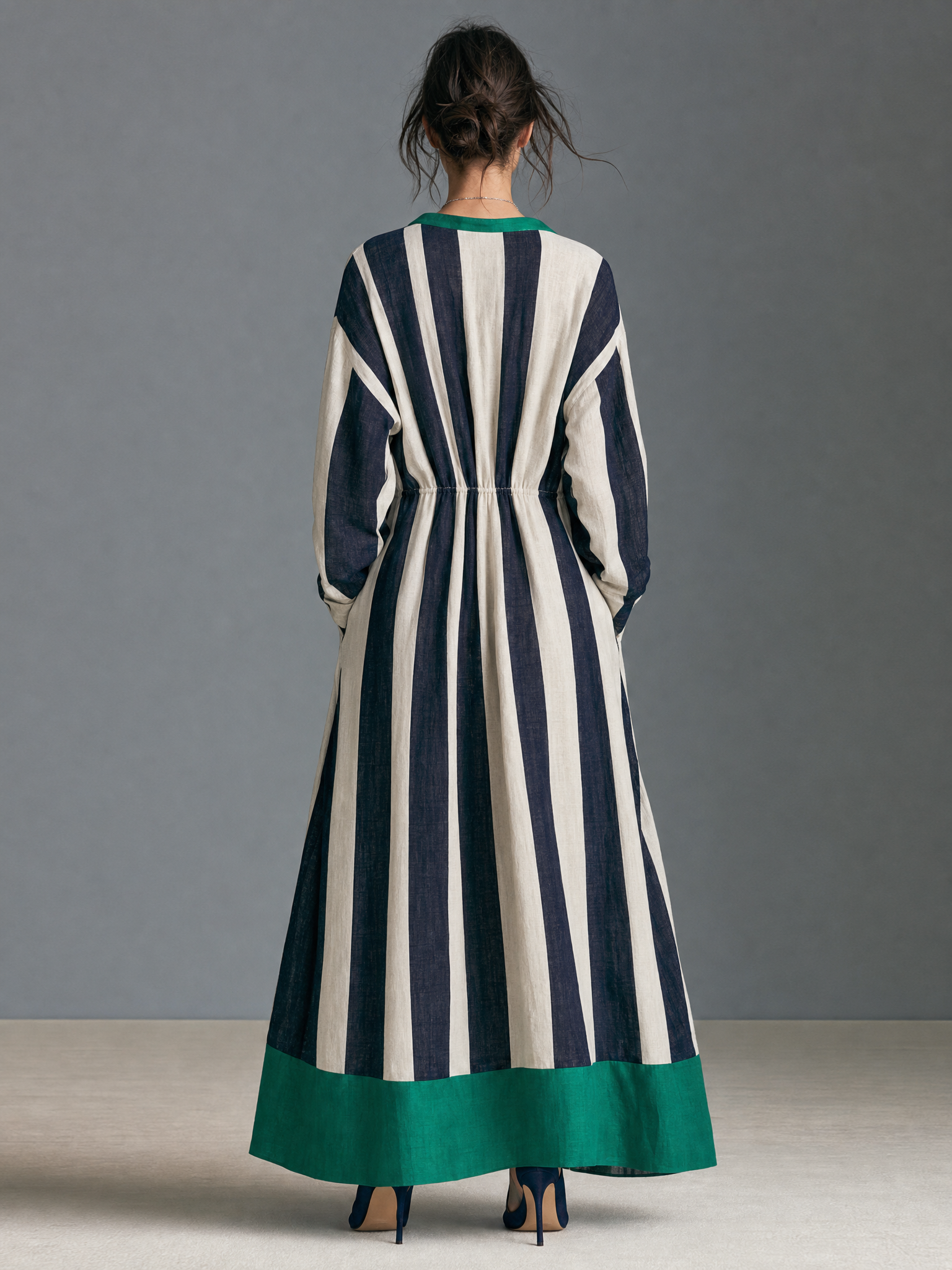 Women's Drawstring Striped Vintage Maxi Dress – ModClo