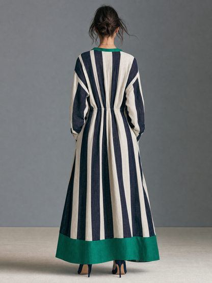 Women's Drawstring Striped Vintage Maxi Dress – ModClo