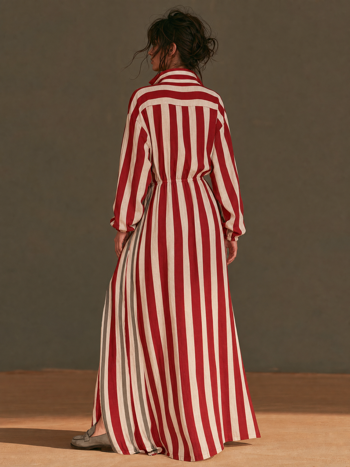 Women's Slit Drawstring Striped Maxi Dress – ModClo