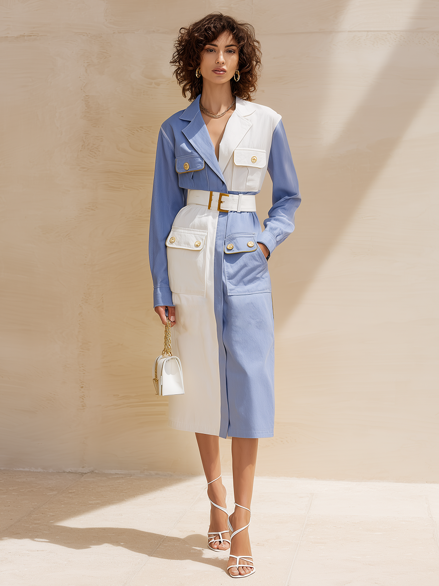 Women's Long Sleeve Belted Cargo Midi Dress – ModClo