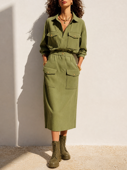 Women's Cotton Long Sleeve Utility Cargo Skirt Set – ModClo