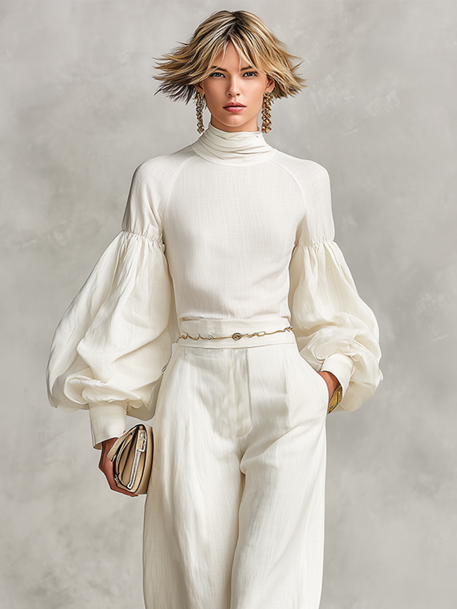 Women's Linen Turtleneck Two-Piece Set – ModClo