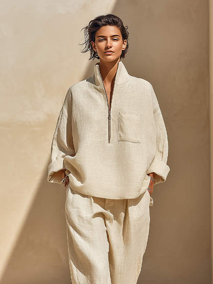 Women's Linen Stand Collar Two-Piece Set – ModClo