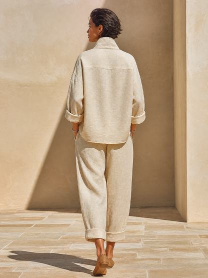 Women's Linen Stand Collar Two-Piece Set – ModClo