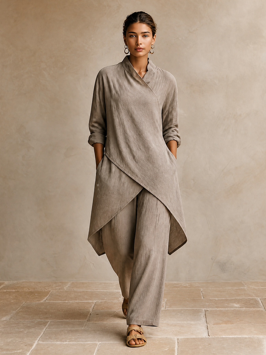 Women's Linen Wrap Asymmetric Two-Piece Set – ModClo