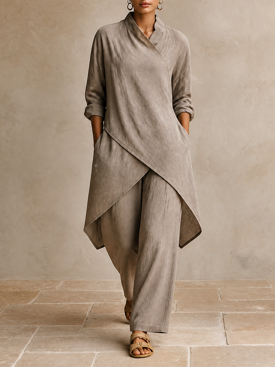 Women's Linen Wrap Asymmetric Two-Piece Set – ModClo