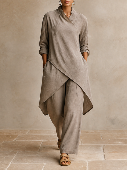 Women's Linen Wrap Asymmetric Two-Piece Set – ModClo