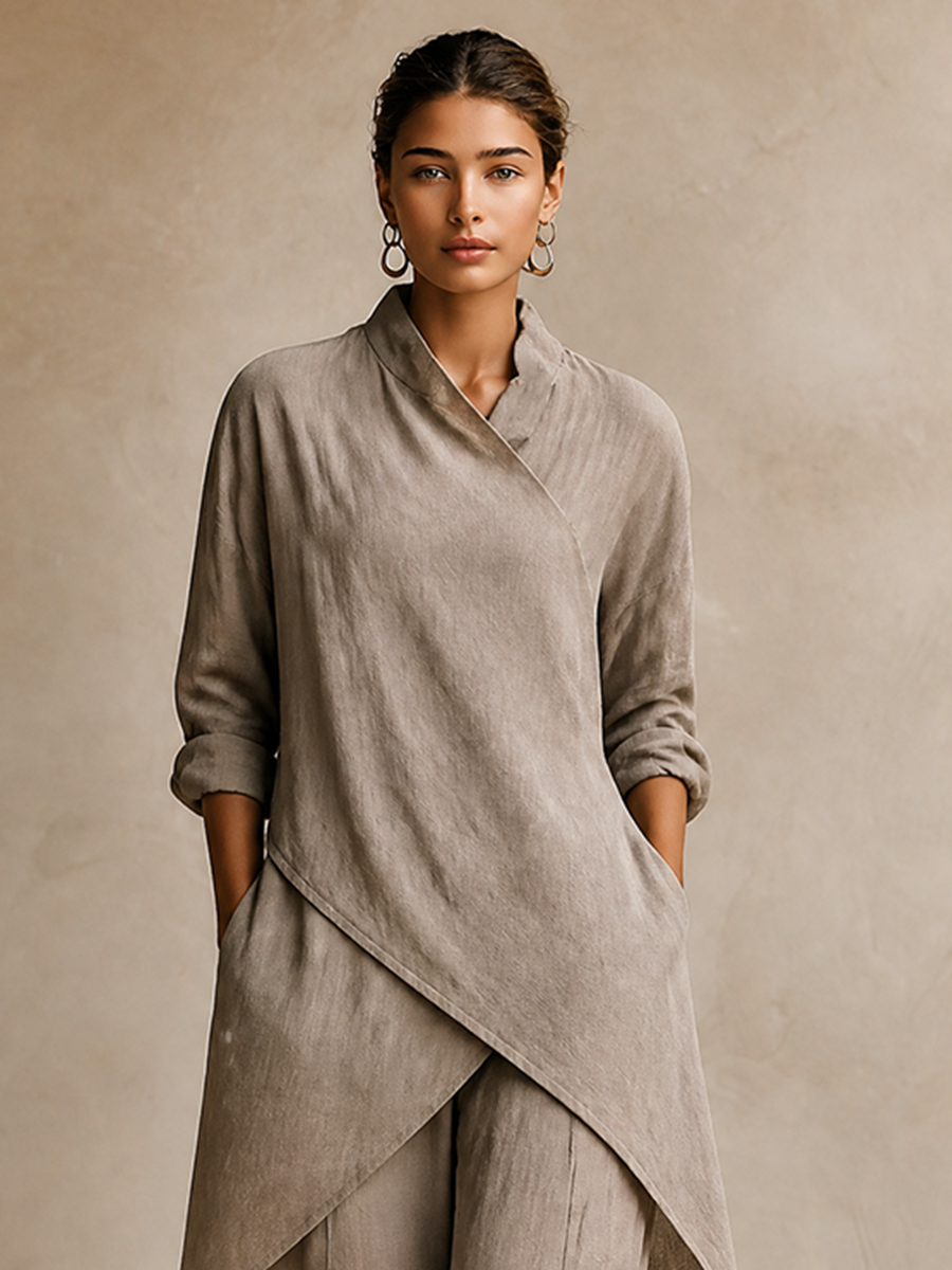 Women's Linen Wrap Asymmetric Two-Piece Set – ModClo