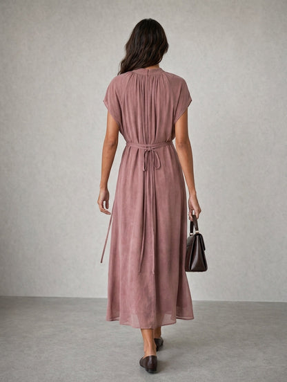 Women's Pink Chiffon Short Sleeve Maxi Dress – ModClo