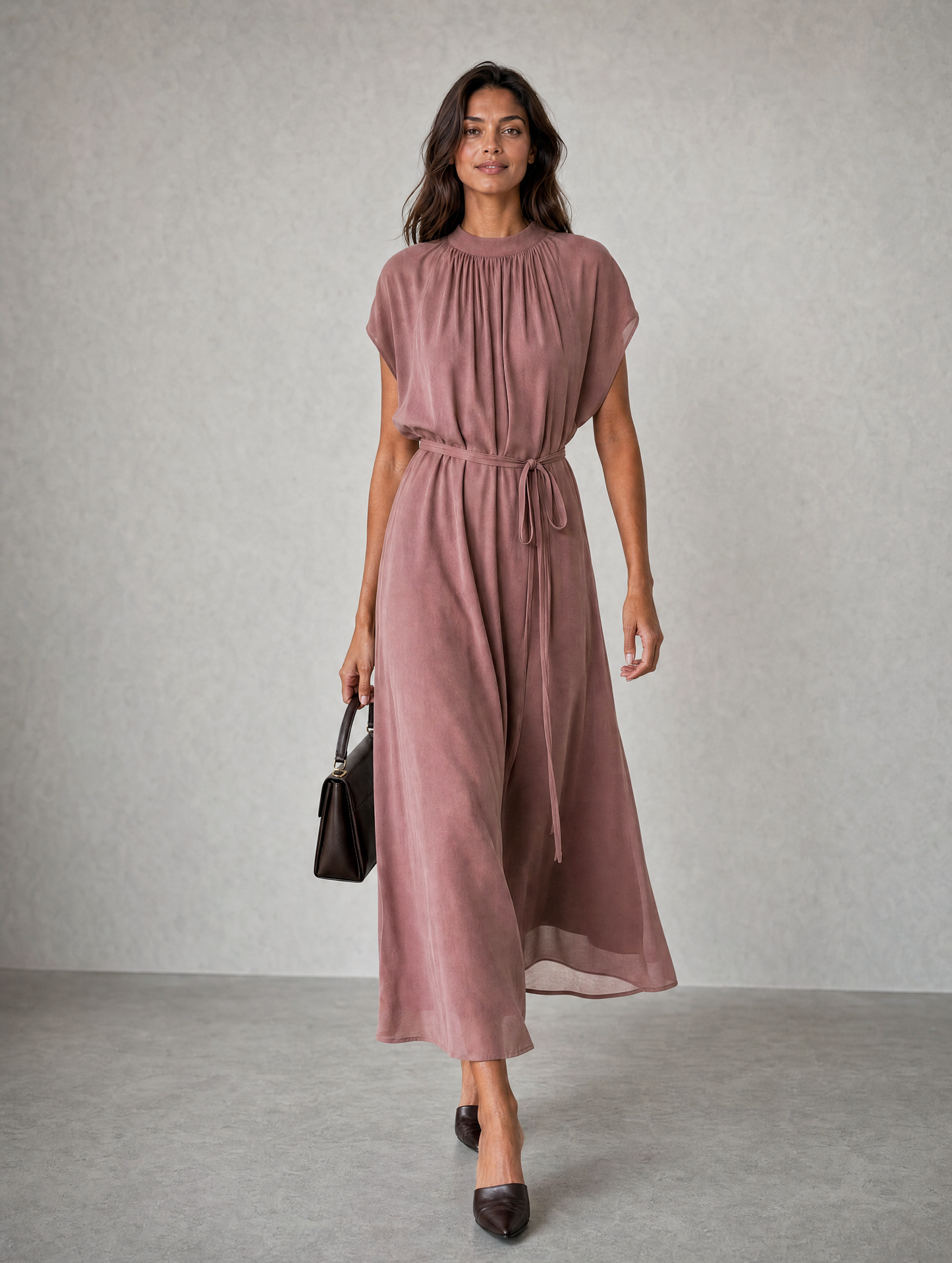 Women's Pink Chiffon Short Sleeve Maxi Dress – ModClo