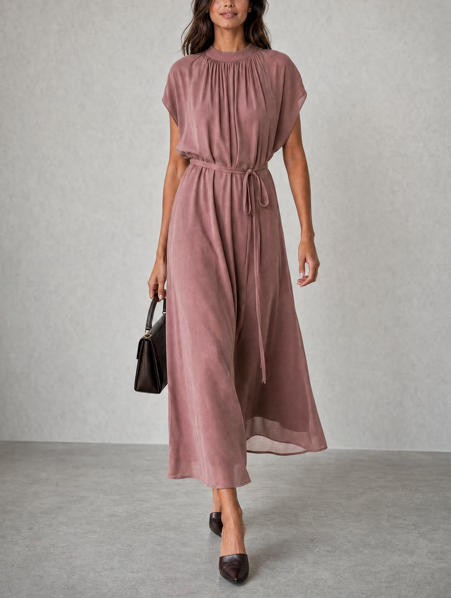 Women's Pink Chiffon Short Sleeve Maxi Dress – ModClo