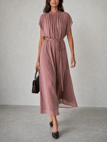 Women's Pink Chiffon Short Sleeve Maxi Dress – ModClo