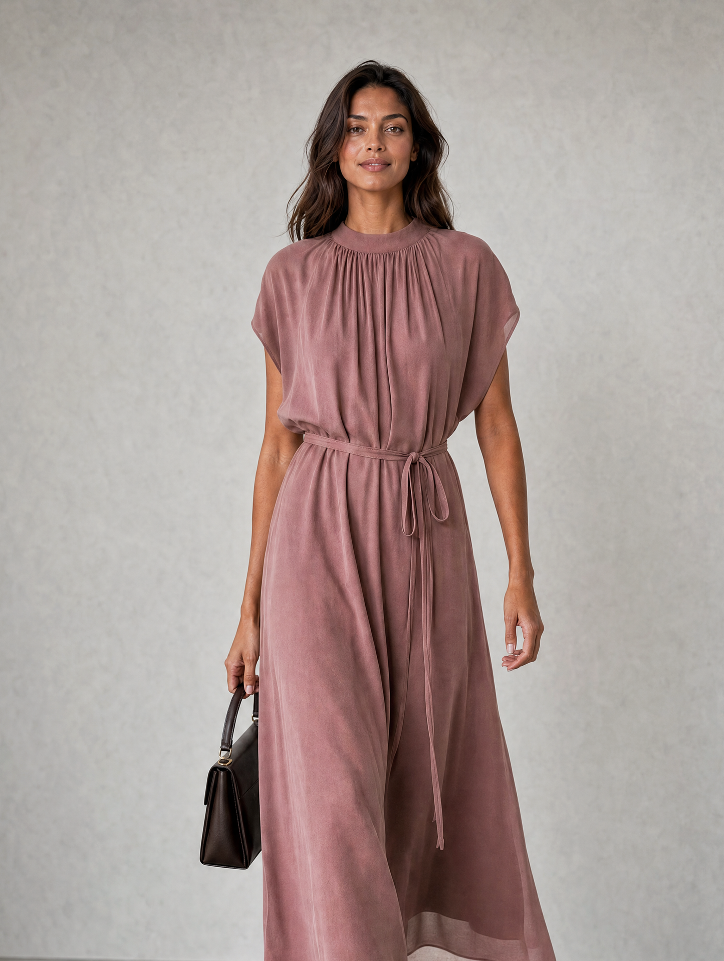 Women's Pink Chiffon Short Sleeve Maxi Dress – ModClo
