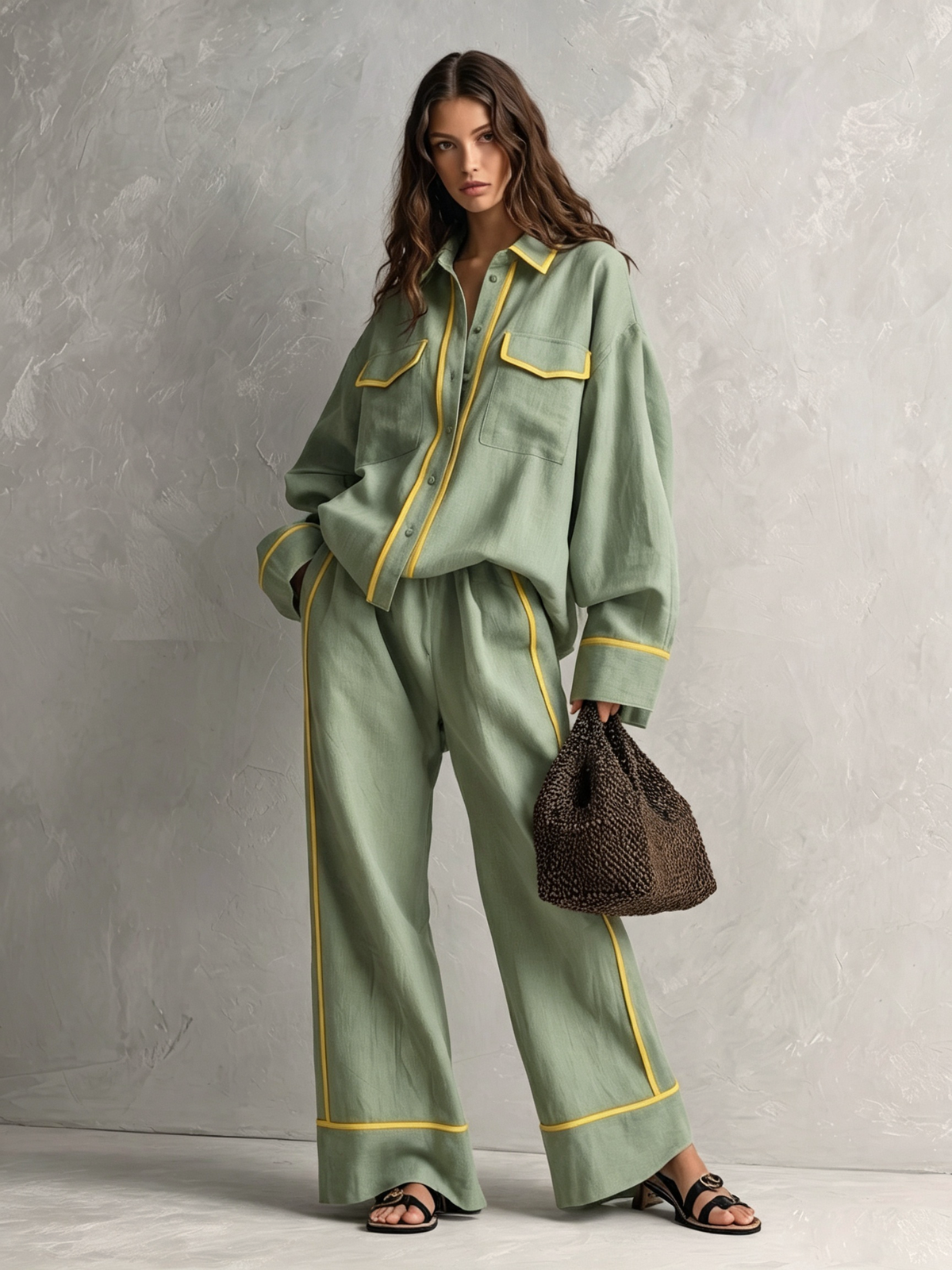 Women's Green Linen Two-Piece Set – ModClo