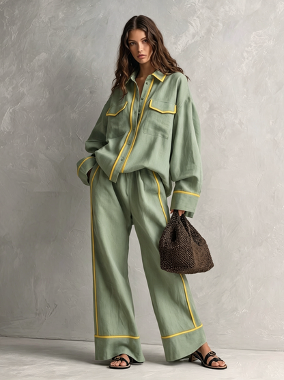 Women's Green Linen Two-Piece Set – ModClo