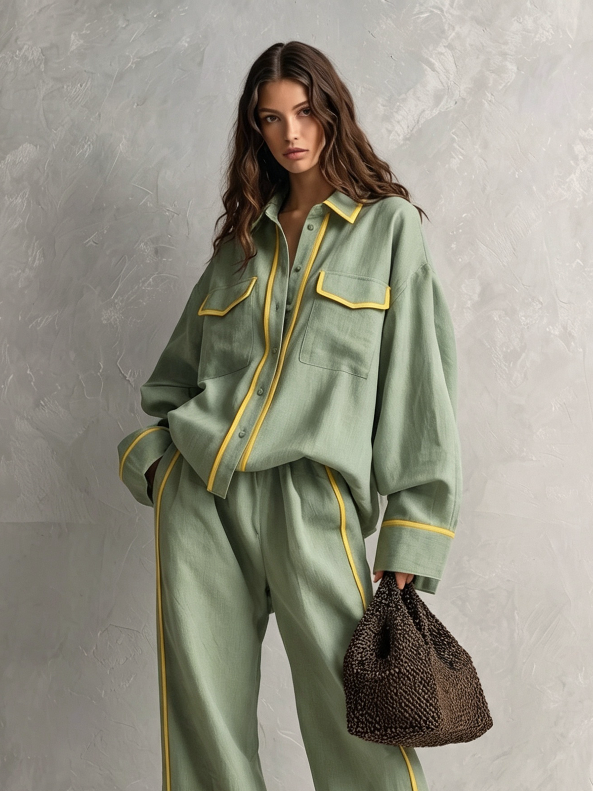 Women's Green Linen Two-Piece Set – ModClo