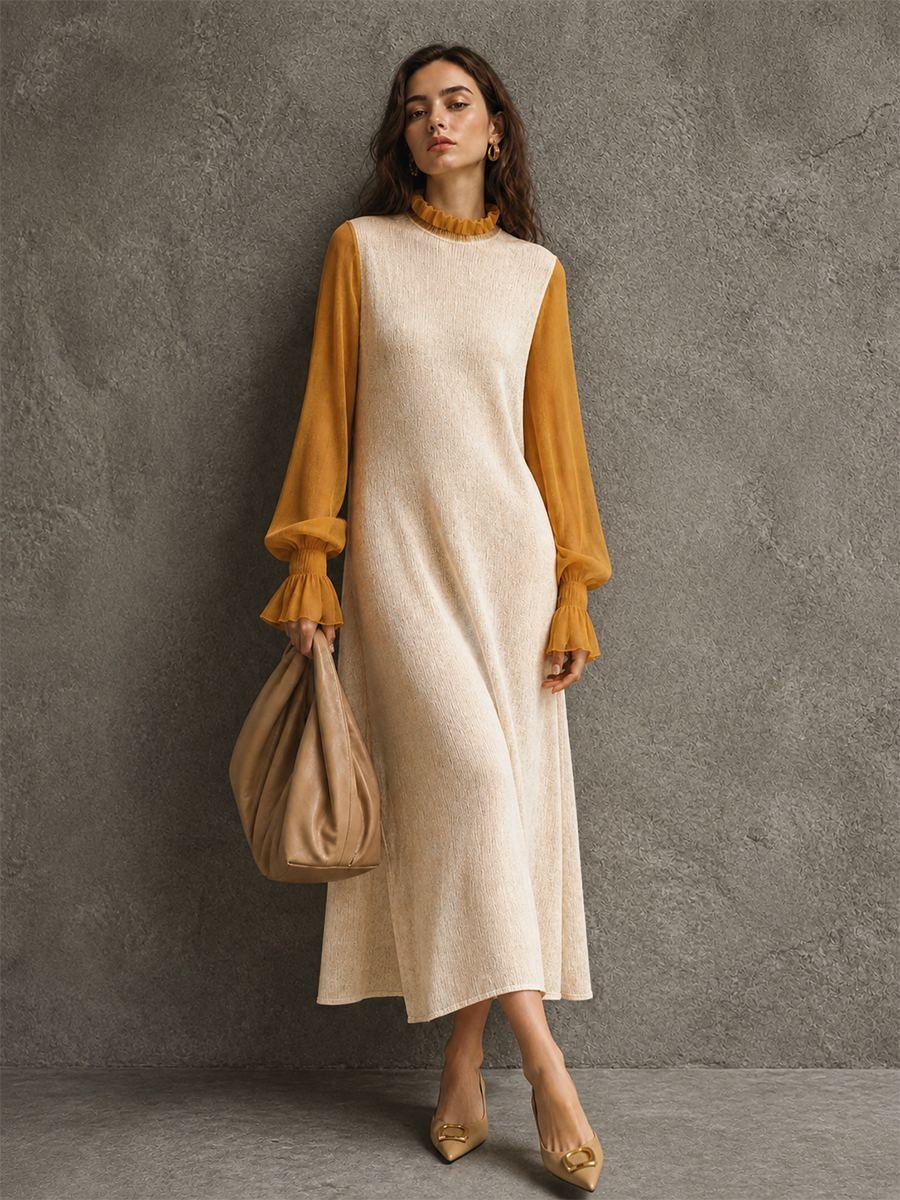 Women's Knit Colorblock Lantern Maxi Dress – ModClo