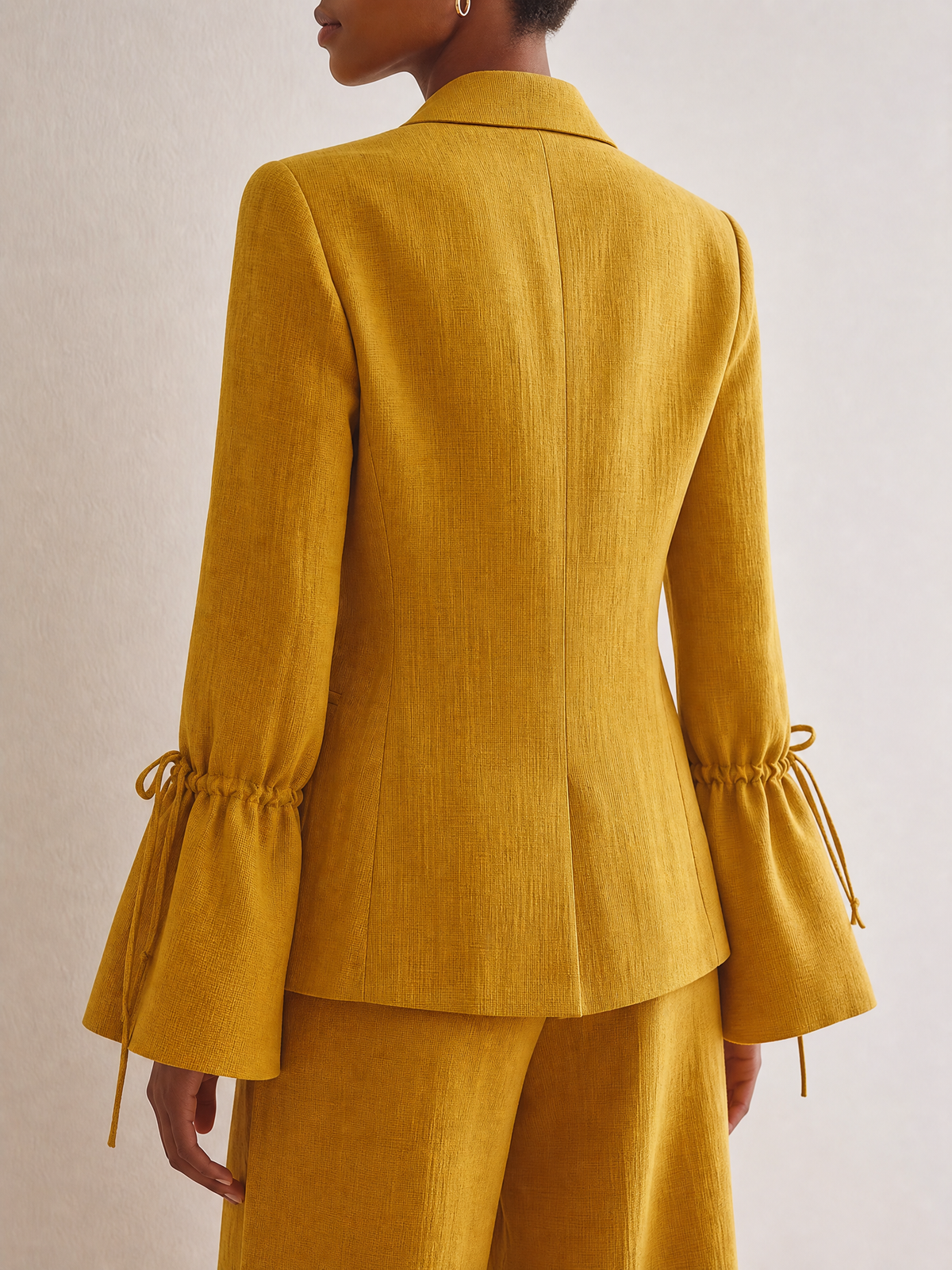 Women's Mustard Linen Lapel Drawstring Blazer – ModClo
