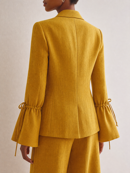 Women's Mustard Linen Lapel Drawstring Blazer – ModClo