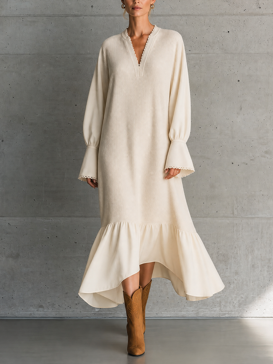 Women's Beige Ribbed Maxi Dress – ModClo