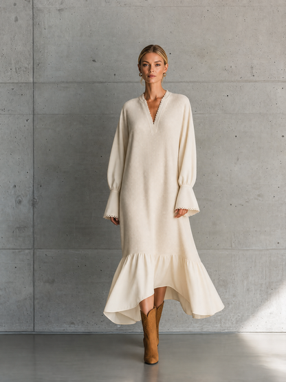 Women's Beige Ribbed Maxi Dress – ModClo
