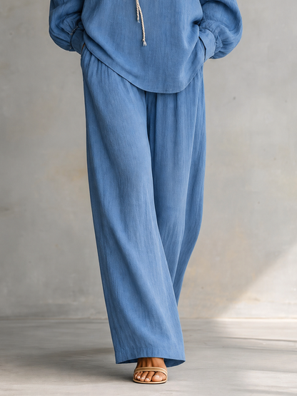 Women's Blue Linen Trouser Set – ModClo