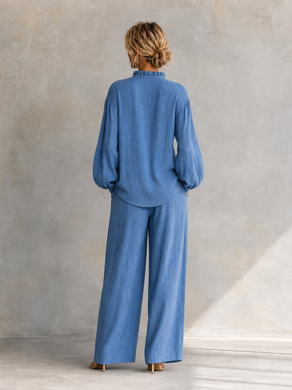 Women's Blue Linen Trouser Set – ModClo