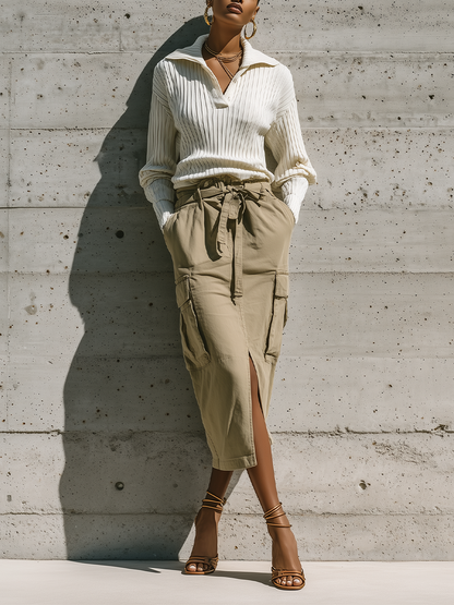 Women's Ribbed Cargo Skirt Set – ModClo