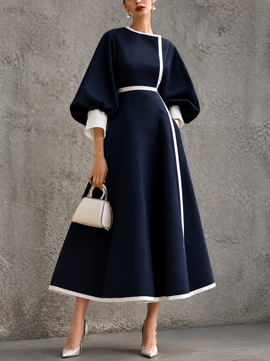 Women's Puff Sleeve Colorblock Puff Maxi Dress – ModClo
