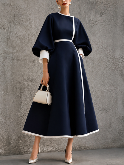 Women's Puff Sleeve Colorblock Puff Maxi Dress – ModClo