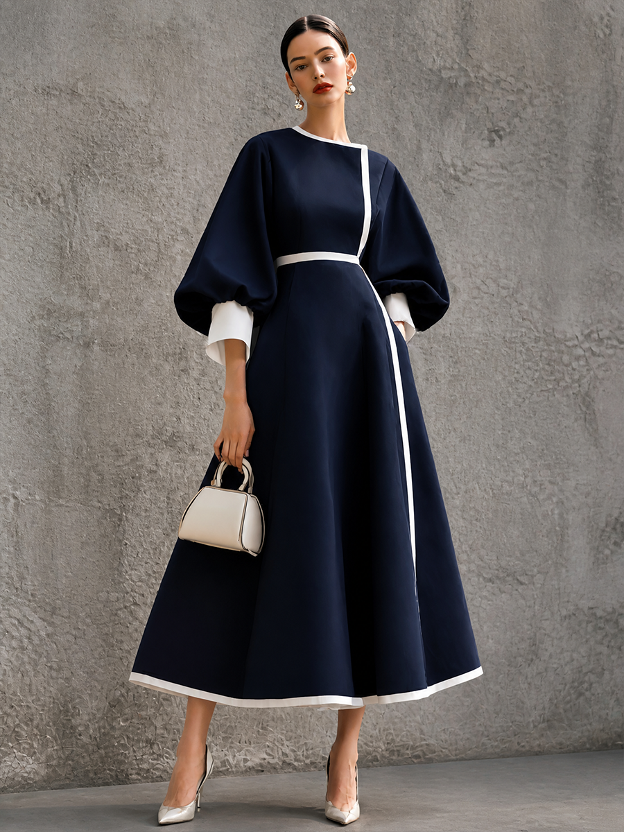 Women's Puff Sleeve Colorblock Puff Maxi Dress – ModClo