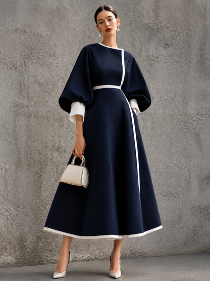 Women's Puff Sleeve Colorblock Puff Maxi Dress – ModClo