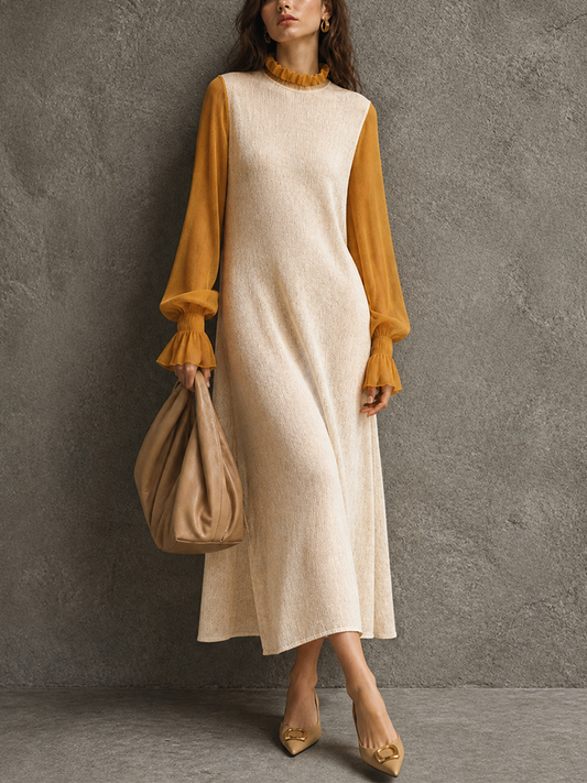 Women's Knit Colorblock Lantern Maxi Dress – ModClo