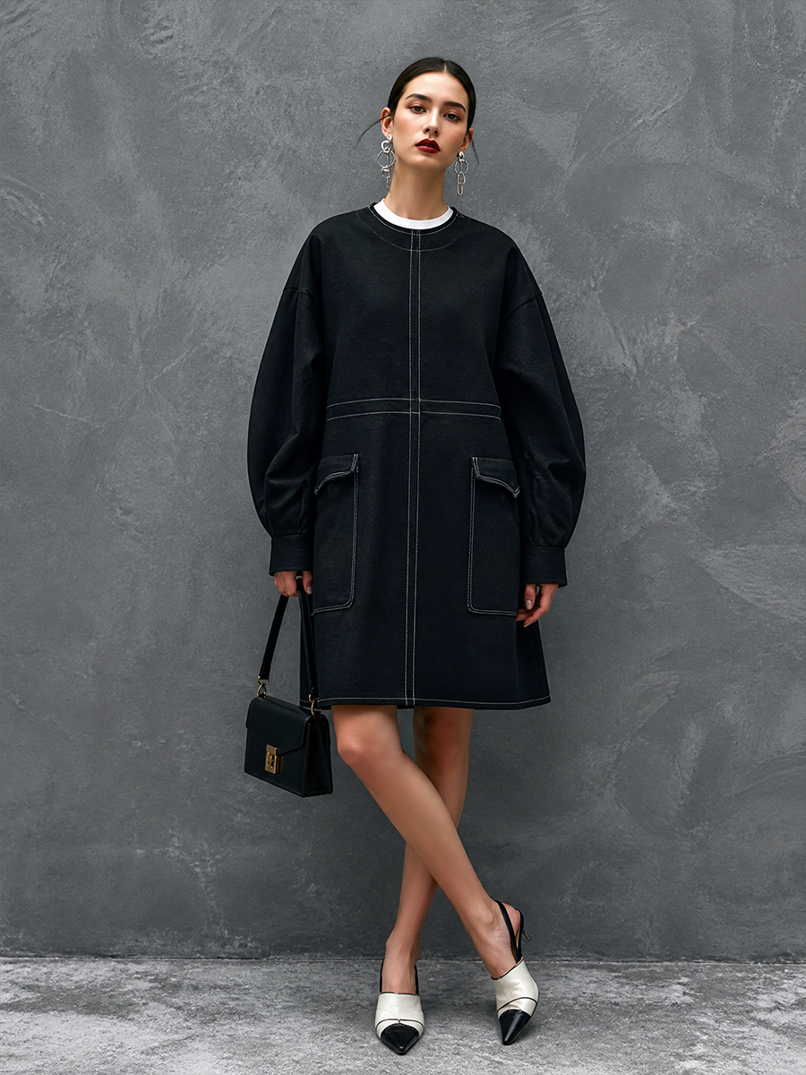 Women's Double Collar Contrast Mini Dress – ModClo