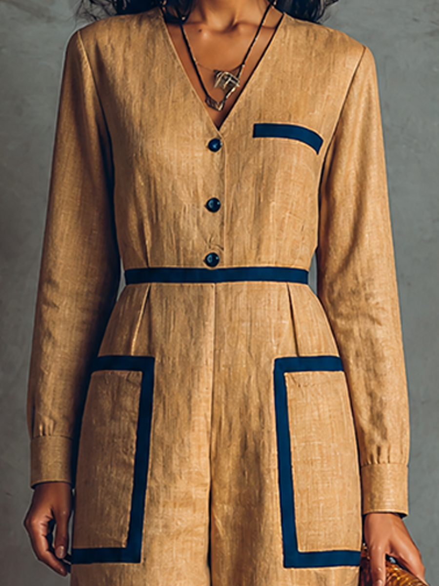 Women's Linen Contrast Trim Jumpsuit – ModClo