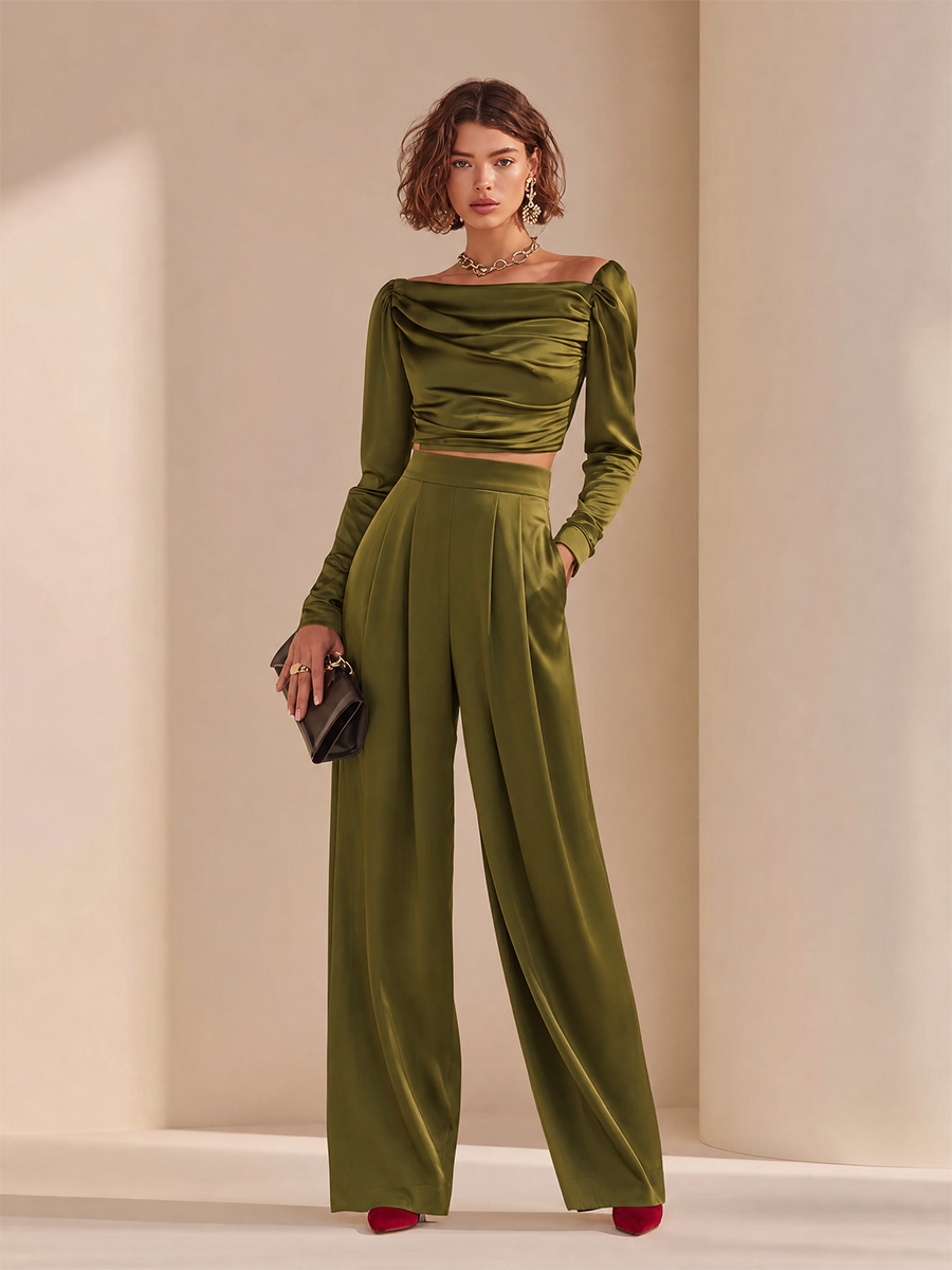 Women's Long Sleeve Ruched Asymmetric Set – ModClo