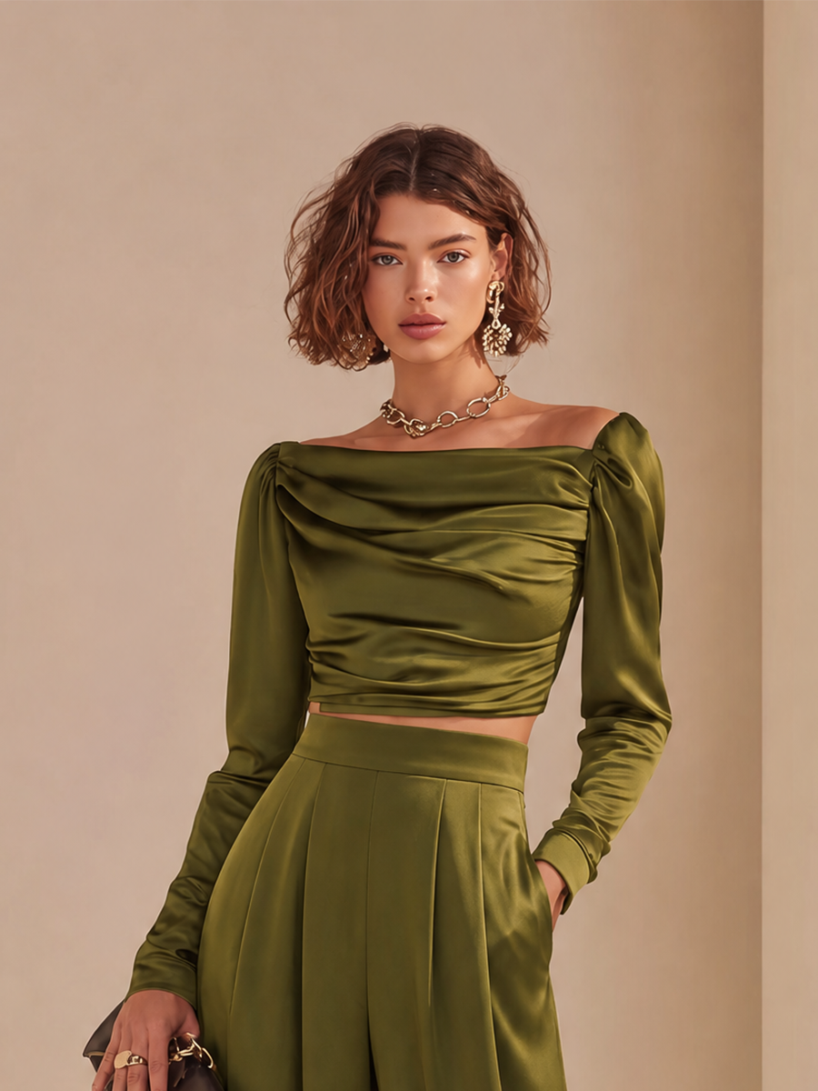Women's Long Sleeve Ruched Asymmetric Set – ModClo