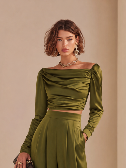 Women's Long Sleeve Ruched Asymmetric Set – ModClo