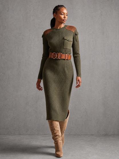 Women's Knit Ribbed Suede Sweater Dress – ModClo