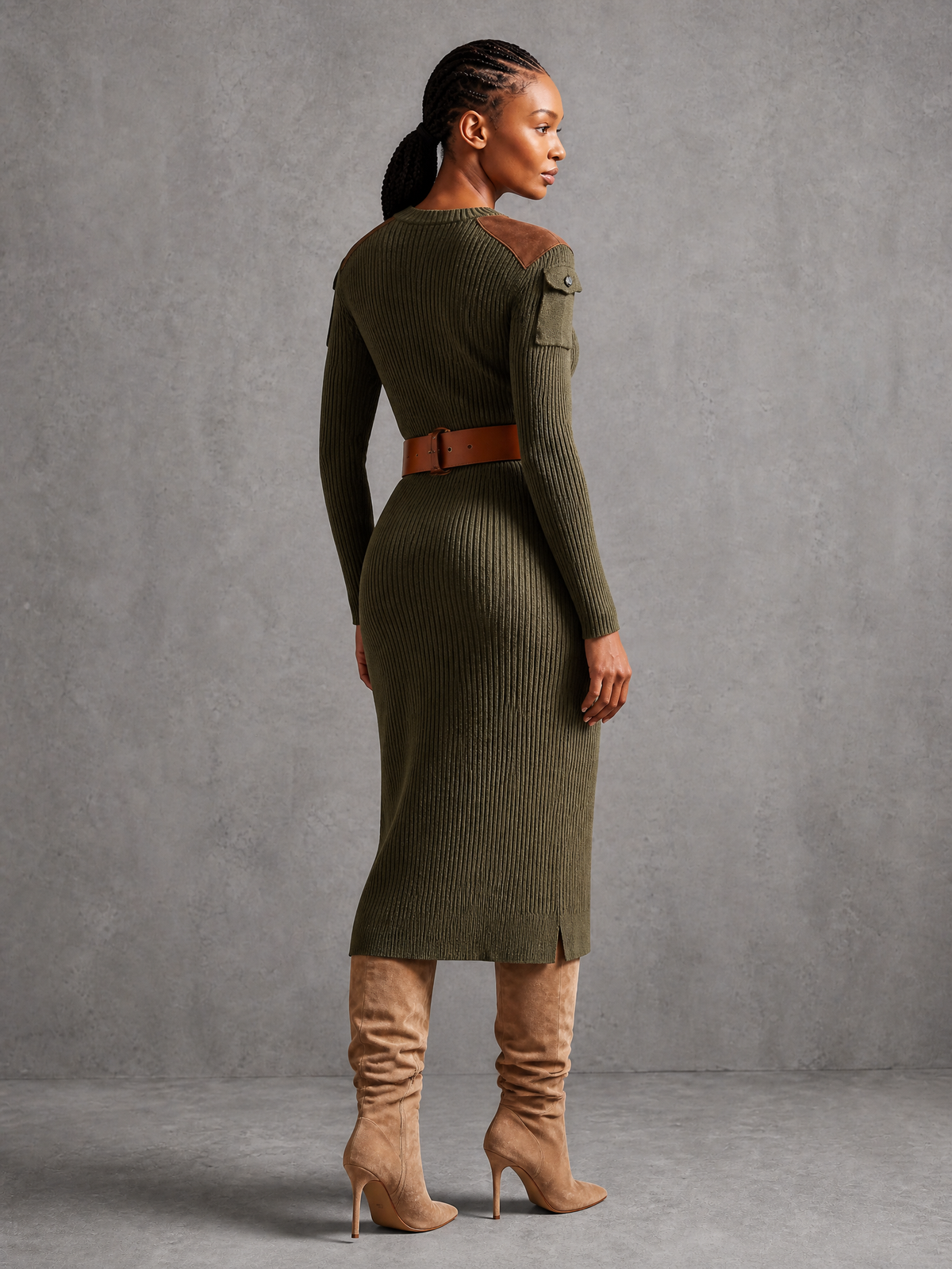 Women's Knit Ribbed Suede Sweater Dress – ModClo